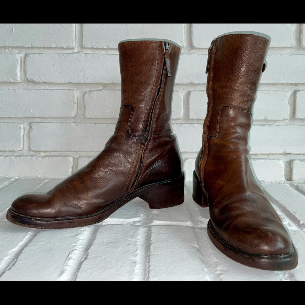 Roberto Del Carlo Brown Distressed Leather Moto Boots, 37.5